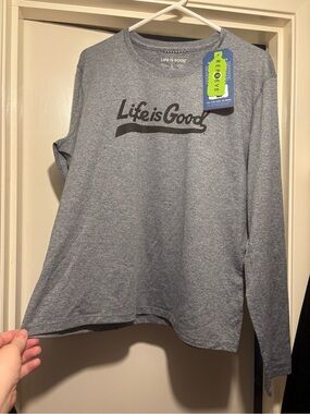 NWT Life is Good Women’s Size Large Long Sleeve Tee in Heather Gray